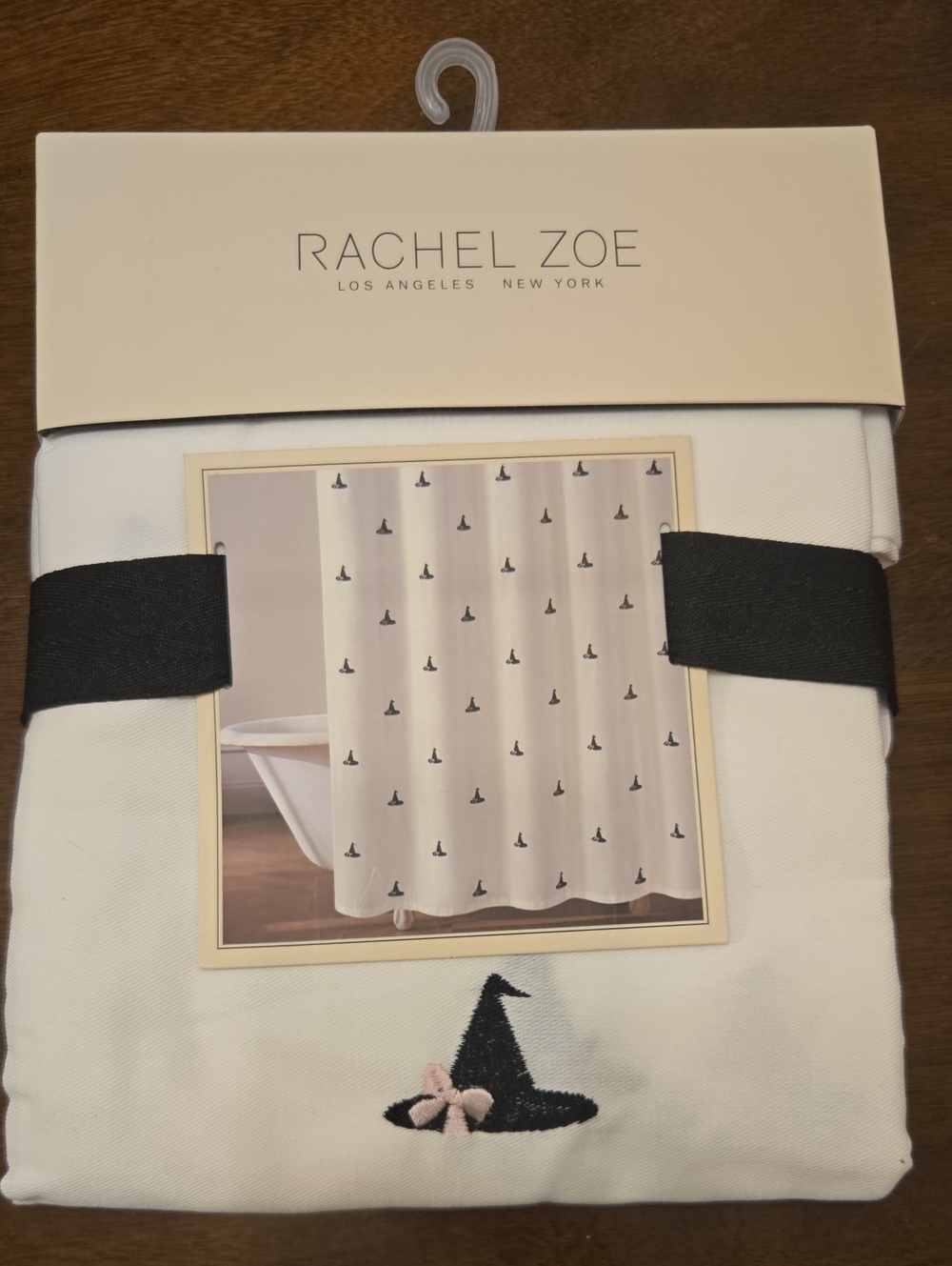 Rachel Zoe White Shower Curtain with Halloween Embroidered Witch Hats 72 X 72